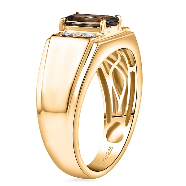 D'Joy Premium Jenipapo Andalusite And Moissanite 1.60 Ctw Men's Ring In 18K Vermeil Yellow Gold Over Sterling Silver