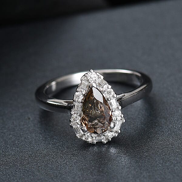 D'Joy Premium Jenipapo Andalusite And Moissanite 1.50 Ctw Ring In Rhodium Over Sterling Silver