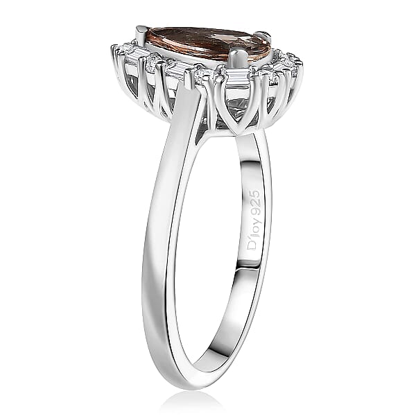 D'Joy Premium Jenipapo Andalusite And Moissanite 1.50 Ctw Ring In Rhodium Over Sterling Silver