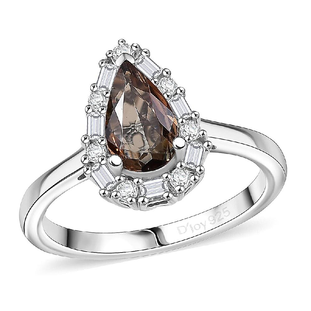 D'Joy Premium Jenipapo Andalusite and Moissanite 1.50 ctw Ring in Rhodium Over Sterling Silver