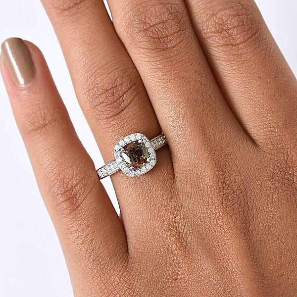 D'Joy Premium Jenipapo Andalusite And Moissanite 1.30 Ctw Ring In Rhodium Over Sterling Silver
