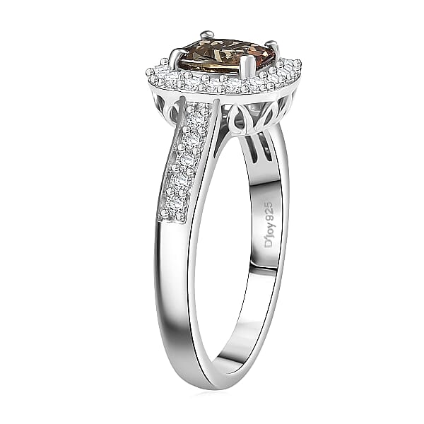 D'Joy Premium Jenipapo Andalusite And Moissanite 1.30 Ctw Ring In Rhodium Over Sterling Silver