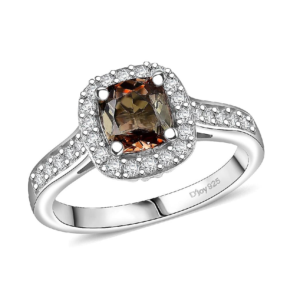D'Joy Premium Jenipapo Andalusite and Moissanite 1.30 ctw Ring in Rhodium Over Sterling Silver