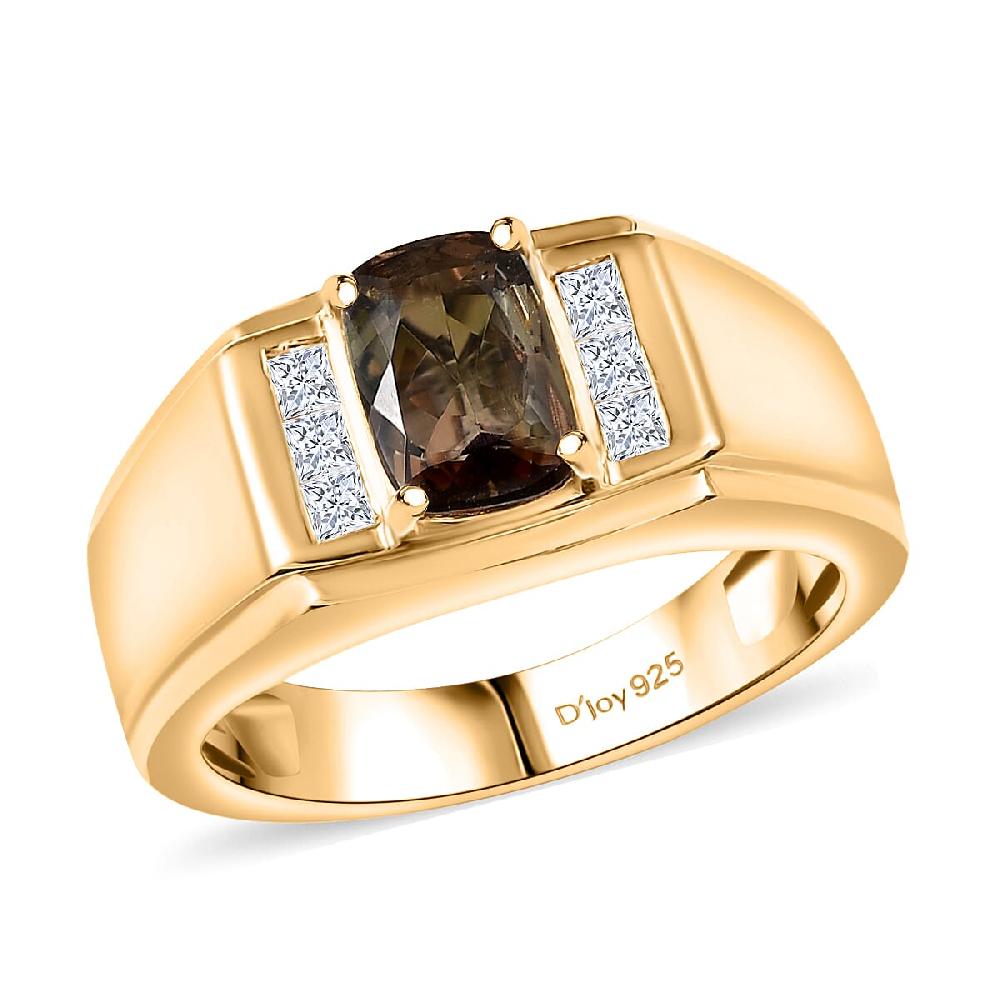 D'Joy Premium Jenipapo Andalusite and Moissanite 1.60 ctw Men's Ring in 18K Vermeil Yellow Gold Over Sterling Silver