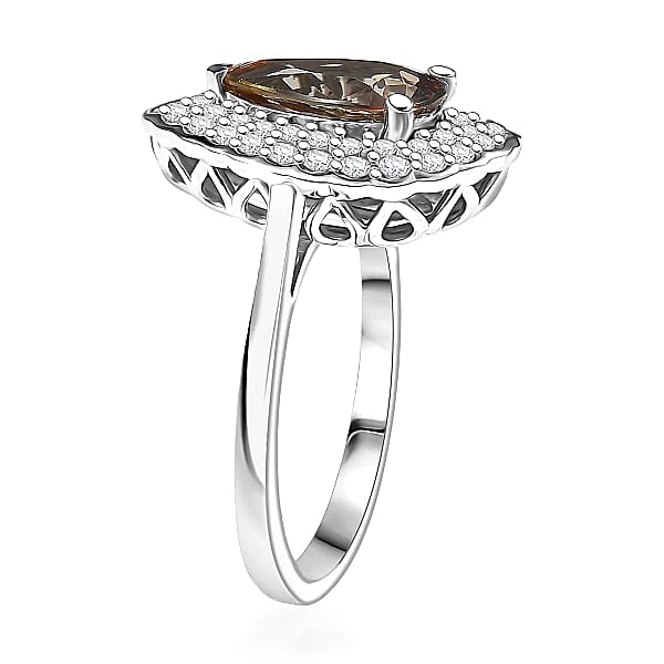 D'Joy Premium Jenipapo Andalusite And Moissanite 2.30 Ctw Ring In Rhodium Over Sterling Silver