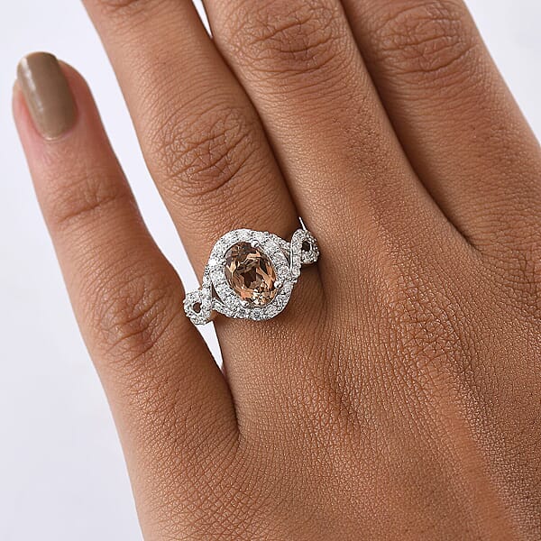 D'Joy Premium Jenipapo Andalusite And Moissanite 2.30 Ctw Ring In Rhodium Over Sterling Silver