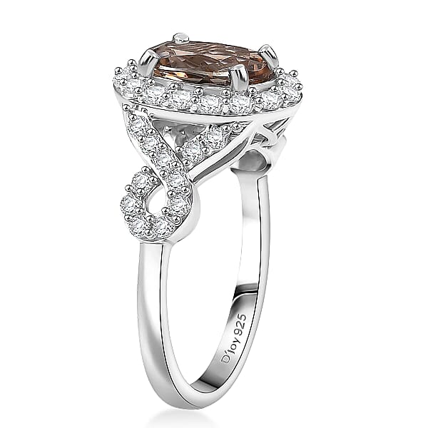 D'Joy Premium Jenipapo Andalusite And Moissanite 2.30 Ctw Ring In Rhodium Over Sterling Silver