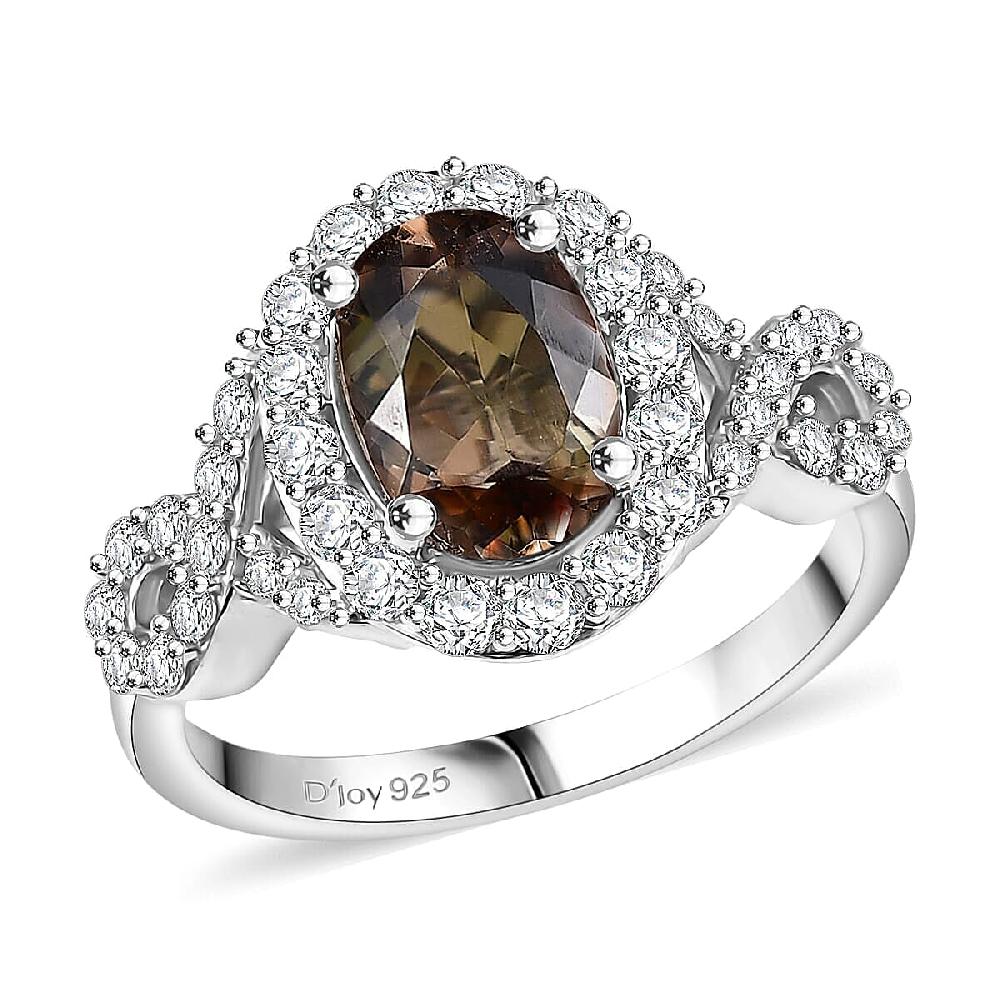 D'Joy Premium Jenipapo Andalusite and Moissanite 2.30 ctw Ring in Rhodium Over Sterling Silver