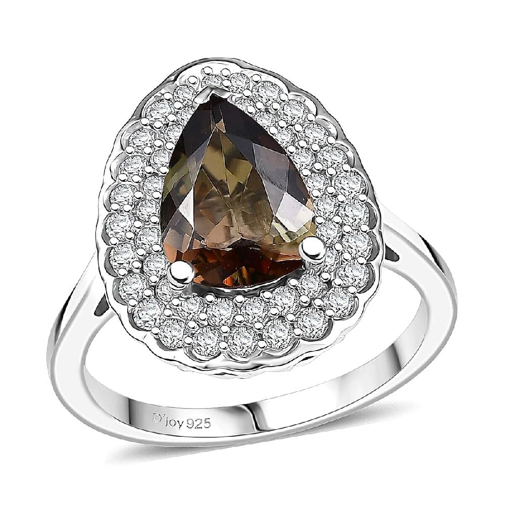 D'Joy Premium Jenipapo Andalusite and Moissanite 2.30 ctw Ring in Rhodium Over Sterling Silver