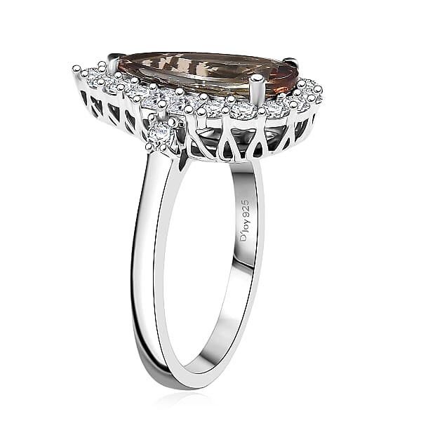 D'Joy Premium Jenipapo Andalusite And Moissanite 3.25 Ctw Ring In Rhodium Over Sterling Silver
