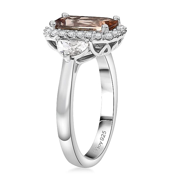 D'Joy Premium Jenipapo Andalusite And Moissanite 3.25 Ctw Ring In Rhodium Over Sterling Silver