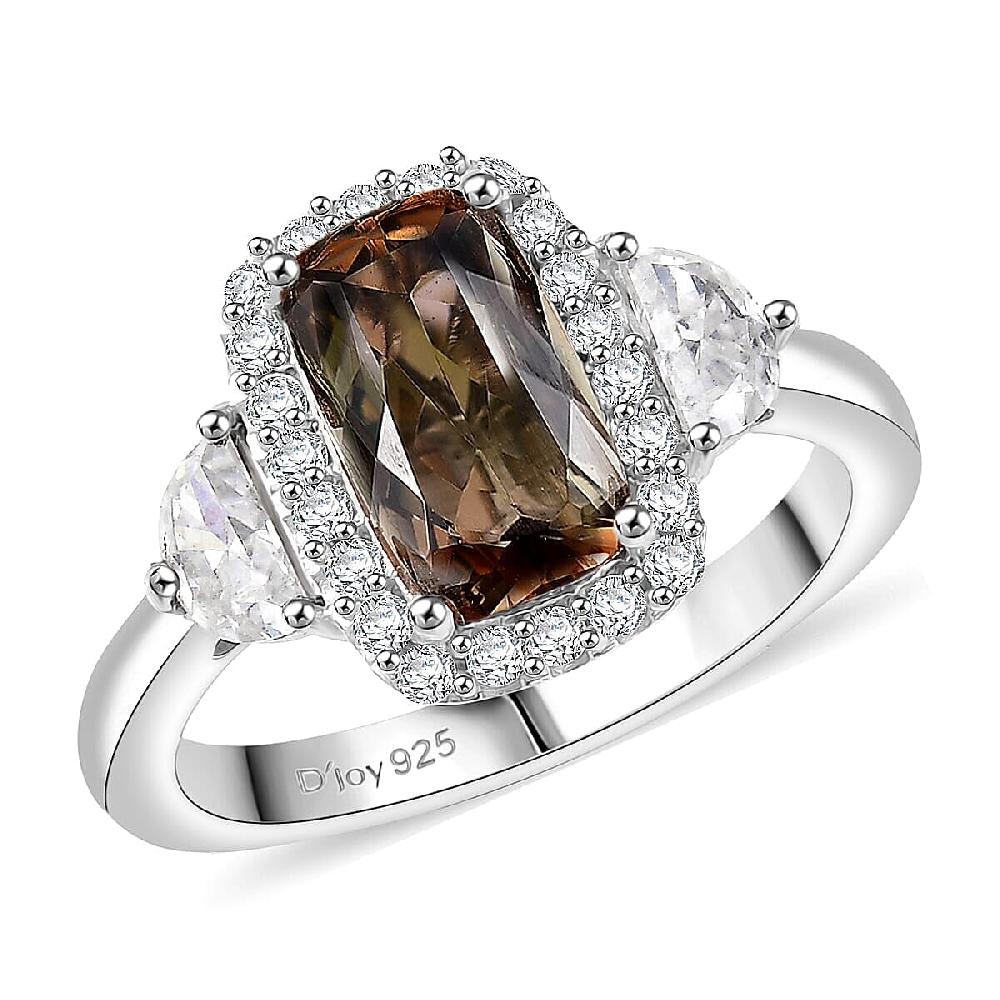 D'Joy Premium Jenipapo Andalusite and Moissanite 3.25 ctw Ring in Rhodium Over Sterling Silver