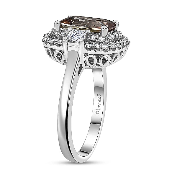 D'Joy Premium Jenipapo Andalusite And Moissanite 3.40 Ctw Ring In Rhodium Over Sterling Silver