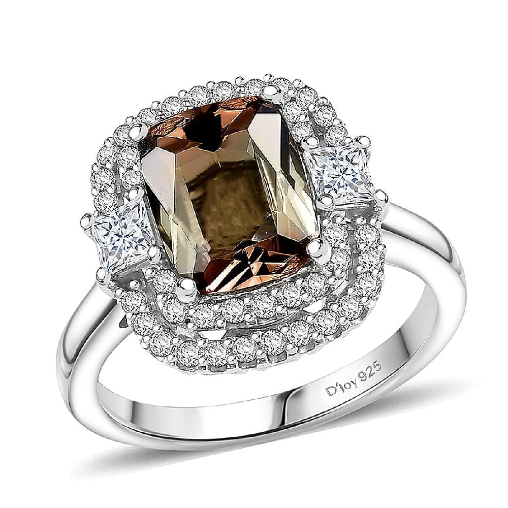 D'Joy Premium Jenipapo Andalusite and Moissanite 3.40 ctw Ring in Rhodium Over Sterling Silver