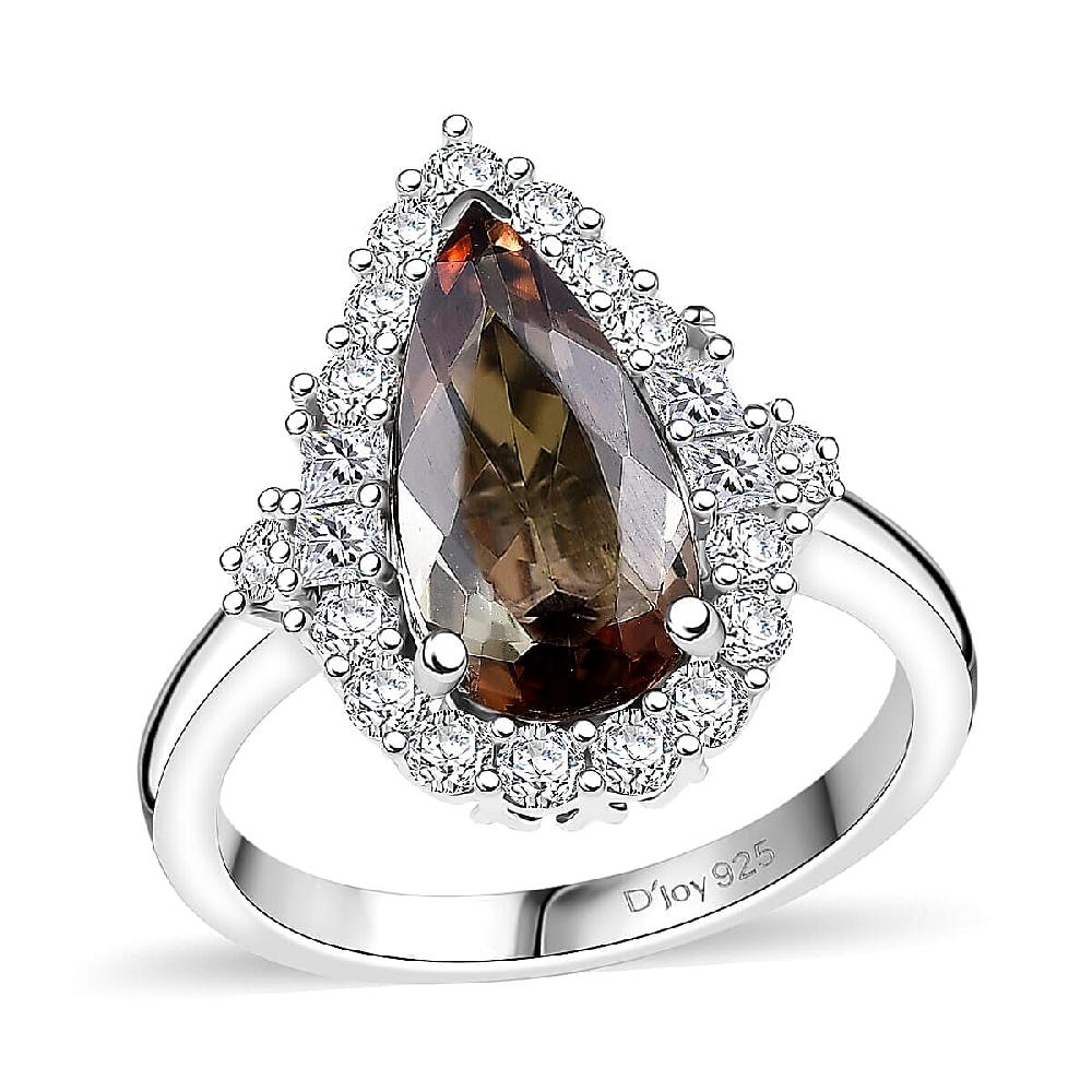 D'Joy Premium Jenipapo Andalusite and Moissanite 3.25 ctw Ring in Rhodium Over Sterling Silver
