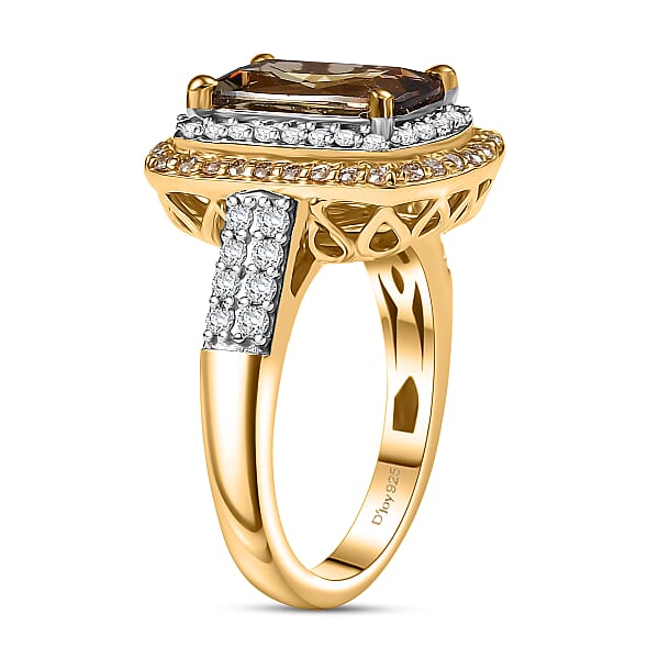 D'Joy Premium Jenipapo Andalusite White And Champagne Moissanite 4.20 Ctw Ring In 18K Vermeil Yellow Gold Over Sterling Silver