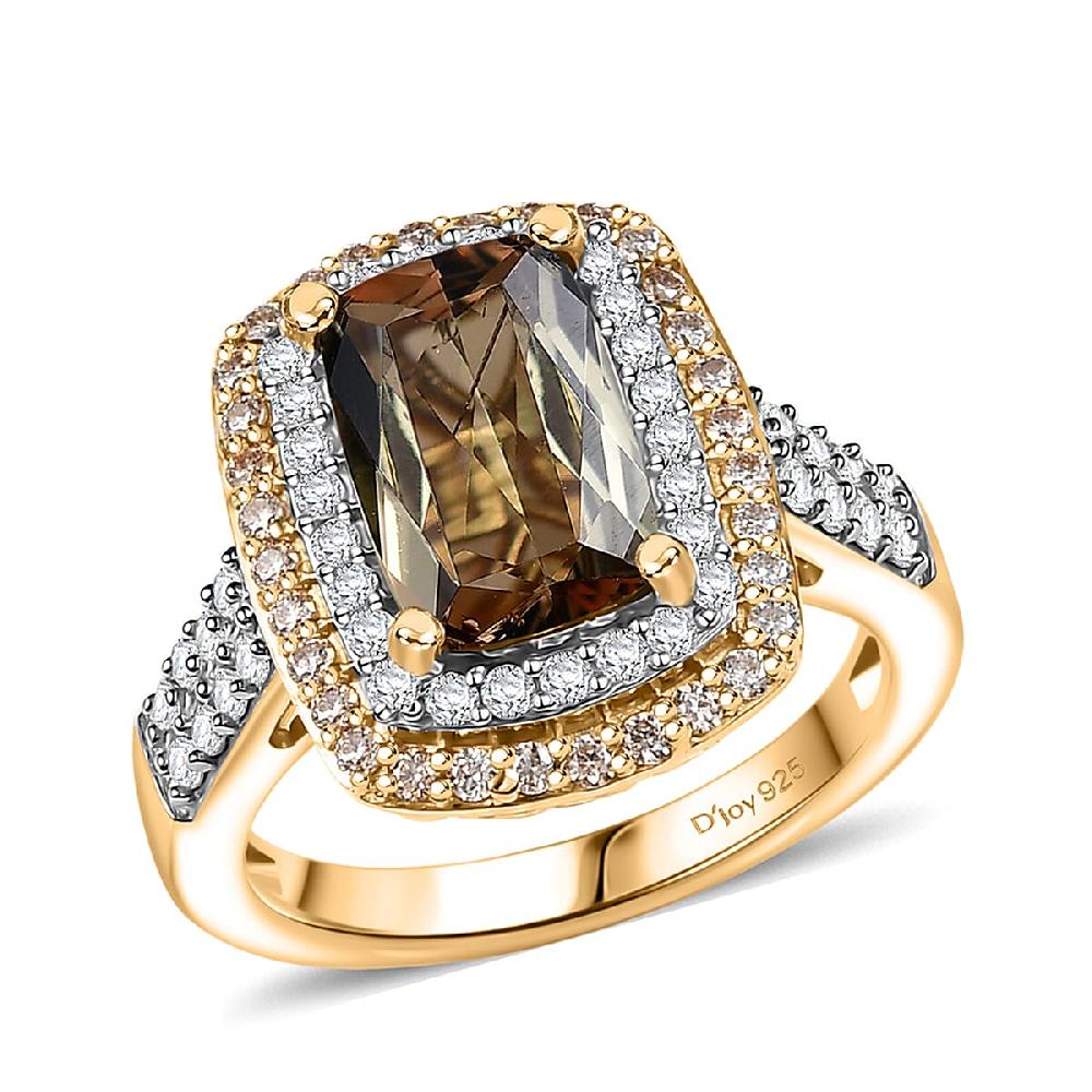 D'Joy Premium Jenipapo Andalusite White and Champagne Moissanite 4.20 ctw Ring in 18K Vermeil Yellow Gold Over Sterling Silver