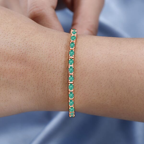 D'Joy Premium Kagem Zambian Emerald 5.40 Ctw Tennis Bracelet In 18K Vermeil Rose Gold Over Sterling Silver (8.00 In) 5.40 Ctw (Del. In 10-12 Days)