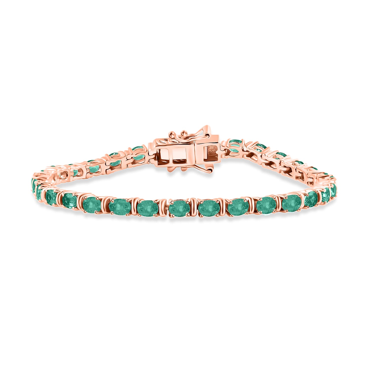 D'Joy Premium Kagem Zambian Emerald 5.40 ctw Tennis Bracelet in 18K Vermeil Rose Gold Over Sterling Silver (8.00 In) 5.40 ctw (Del. in 10-12 Days)