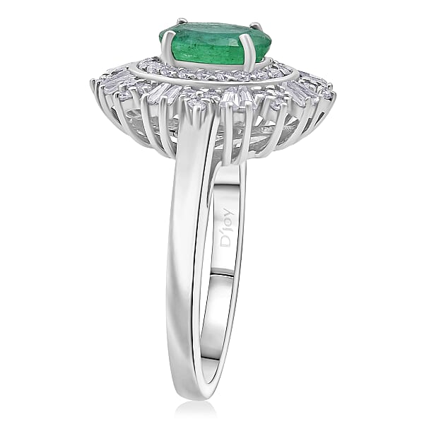 D'Joy Premium Kagem Zambian Emerald And Moissanite 2.00 Ctw Ring In Rhodium Over Sterling Silver