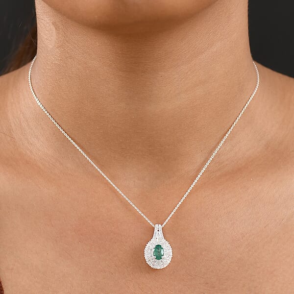 D'Joy Premium Kagem Zambian Emerald And Moissanite 1.50 Ctw Necklace In Rhodium Over Sterling Silver 20 Inches