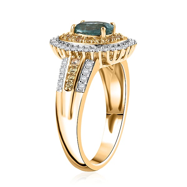 D'Joy Premium Kagem Zambian Emerald And Multi Gemstone 1.40 Ctw Ring In 18K Vermeil Yellow Gold Over Sterling Silver