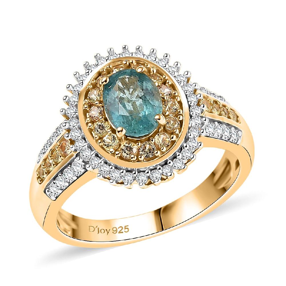 D'Joy Premium Kagem Zambian Emerald and Multi Gemstone 1.40 ctw Ring in 18K Vermeil Yellow Gold Over Sterling Silver