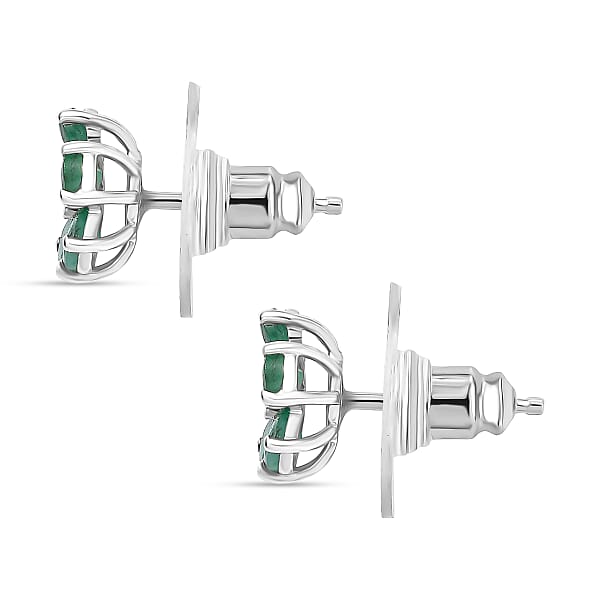 D'Joy Premium Kagem Zambian Emerald And Paraiba Tourmaline 1.35 Ctw Floral Wrap Earrings In Rhodium Over Sterling Silver
