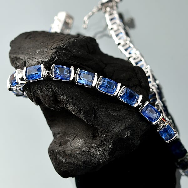 D'Joy Premium Kashmir Kyanite 16.75 Ctw Midnight Heirloom Bracelet In Rhodium Over Sterling Silver (7.25 In)