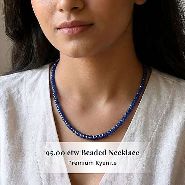 D'Joy Premium Kashmir Kyanite 95.00 Ctw Beaded Necklace In Rhodium Over Sterling Silver 18-20 Inches
