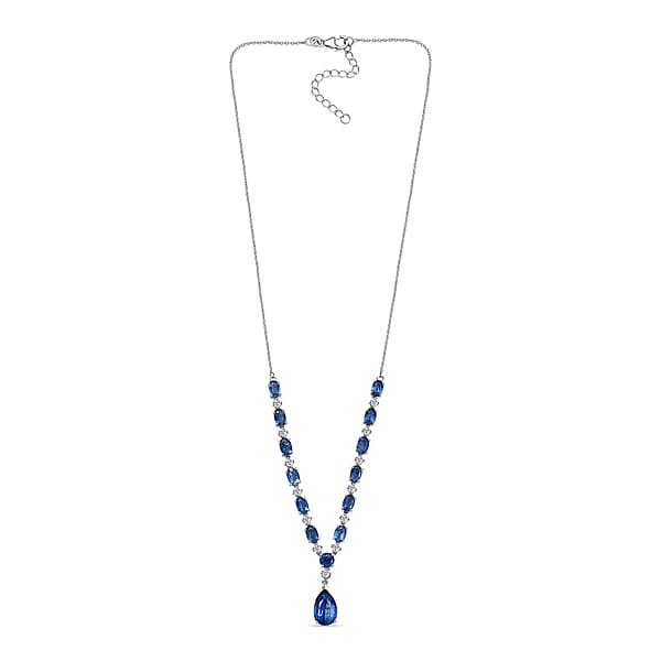 D'Joy Premium Kashmir Kyanite And Moissanite 12.80 Ctw Starfall Embrace Necklace 18 Inches In Rhodium Over Sterling Silver