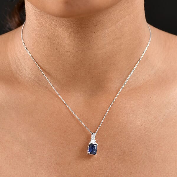 D'Joy Premium Kashmir Kyanite And Moissanite 2.90 Ctw The Midnight Tide Pendant Necklace In Rhodium Over Sterling Silver 20 Inches
