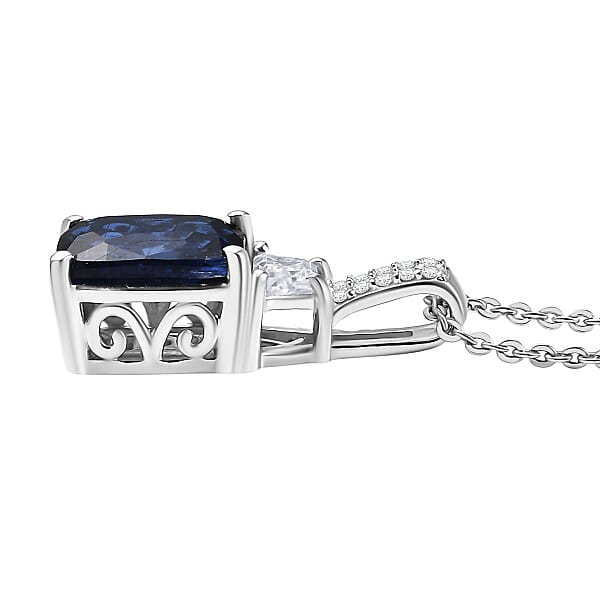 D'Joy Premium Kashmir Kyanite And Moissanite 2.90 Ctw The Midnight Tide Pendant Necklace In Rhodium Over Sterling Silver 20 Inches