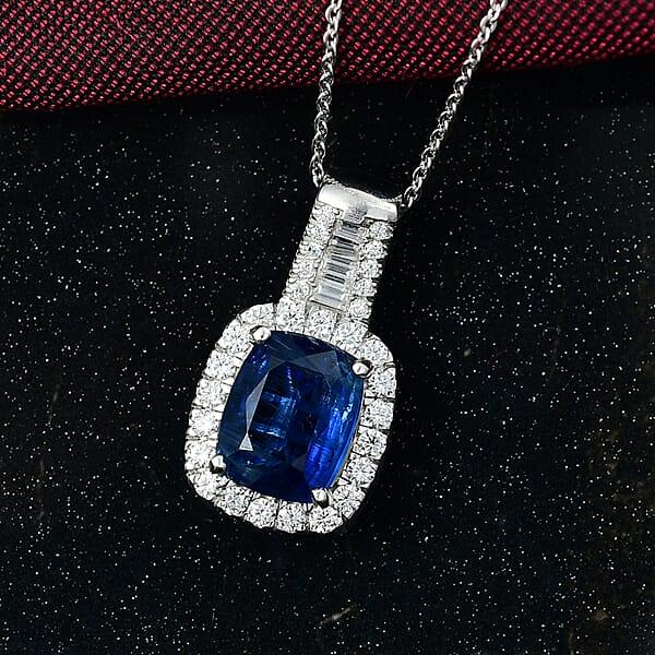 D'Joy Premium Kashmir Kyanite And Moissanite 4.35 Ctw Midnight Majesty Pendant Necklace In Rhodium Over Sterling Silver 20 Inches