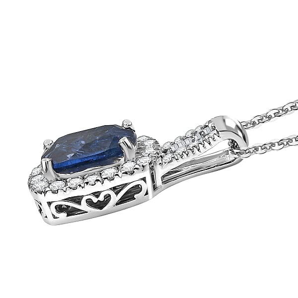 D'Joy Premium Kashmir Kyanite And Moissanite 4.35 Ctw Midnight Majesty Pendant Necklace In Rhodium Over Sterling Silver 20 Inches