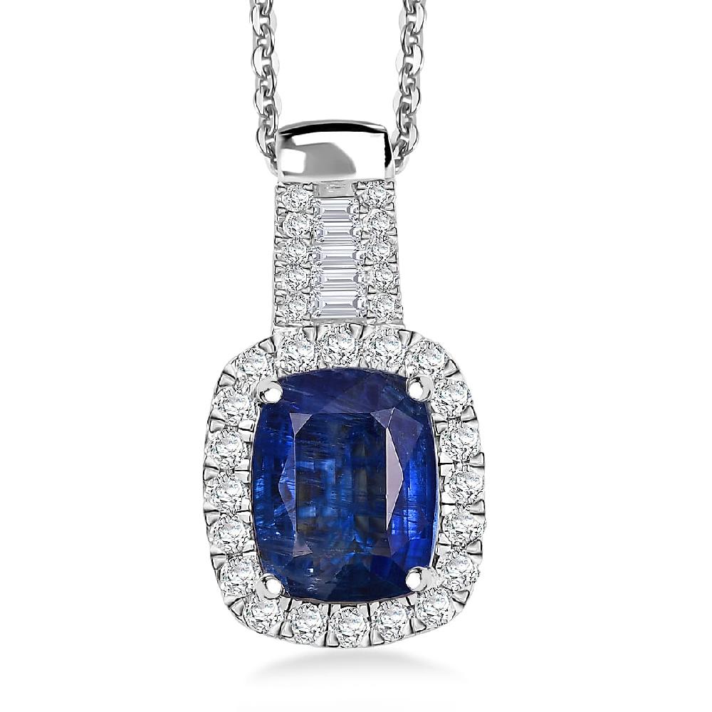 D'Joy Premium Kashmir Kyanite and Moissanite 4.35 ctw Midnight Majesty Pendant Necklace in Rhodium Over Sterling Silver 20 Inches