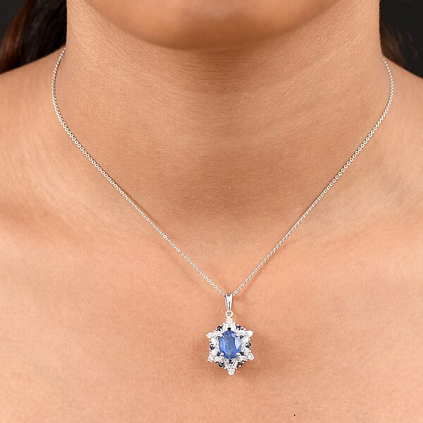D'Joy Premium Kashmir Kyanite And Multi Gemstone 3.10 Ctw Supernova Bloom Pendant Necklace 20 Inches In Rhodium Over Sterling Silver