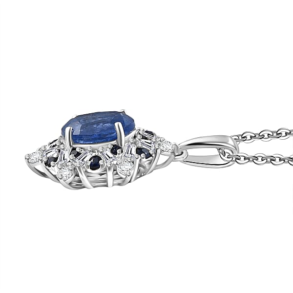 D'Joy Premium Kashmir Kyanite And Multi Gemstone 3.10 Ctw Supernova Bloom Pendant Necklace 20 Inches In Rhodium Over Sterling Silver
