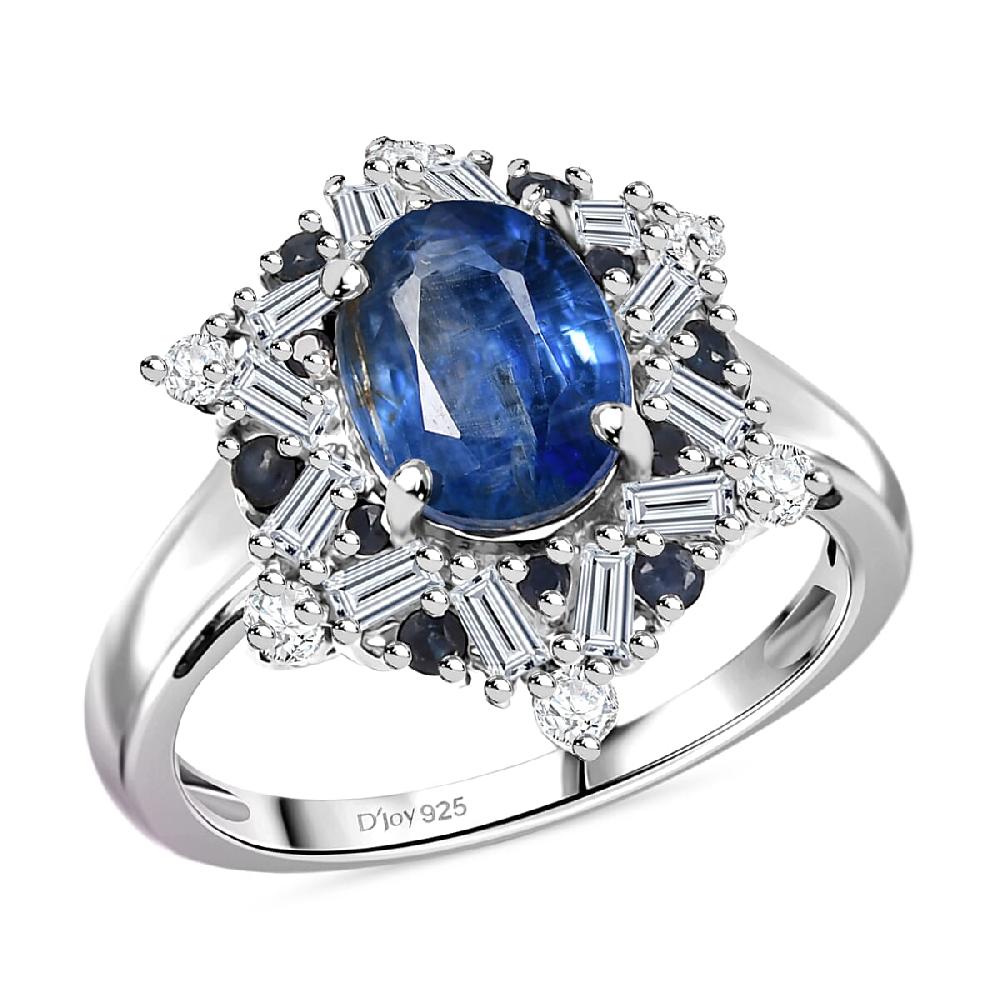 D'Joy Premium Kashmir Kyanite and Multi Gemstone 3.20 ctw Supernova Bloom Ring in Rhodium Over Sterling Silver