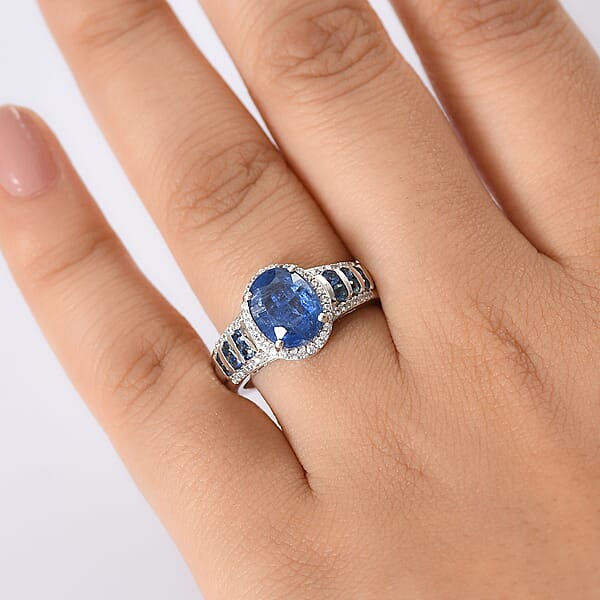 D'Joy Premium Kashmir Kyanite And Multi Gemstone 4.30 Ctw Celestial Harmony Ring In Rhodium Over Sterling Silver