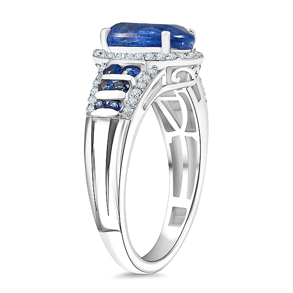 D'Joy Premium Kashmir Kyanite And Multi Gemstone 4.30 Ctw Celestial Harmony Ring In Rhodium Over Sterling Silver