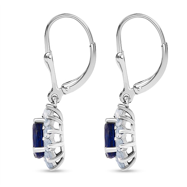 D'Joy Premium Kashmir Kyanite And Rainbow Moonstone 3.00 Ctw Moonlit Halo Earrings In Rhodium Over Sterling Silver