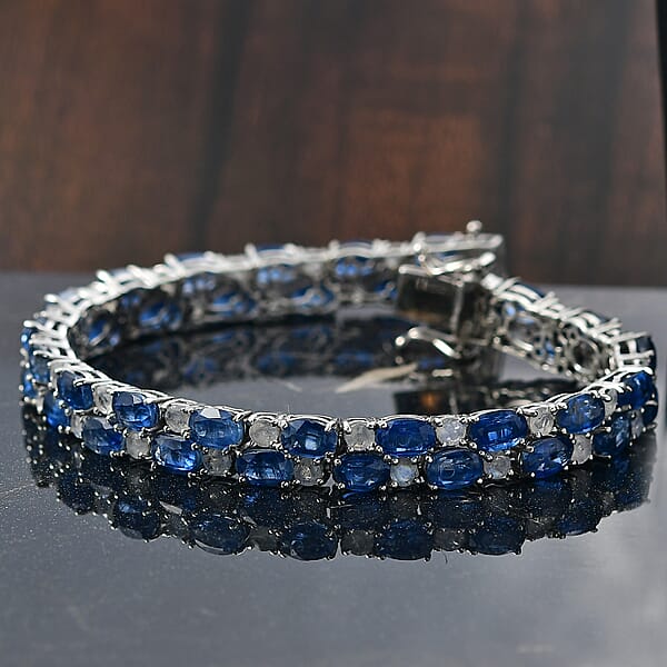 D'Joy Premium Kashmir Kyanite And Rainbow Moonstone 29.25 Ctw Moonlit Constellation Bracelet In Rhodium Over Sterling Silv (7.25 In)
