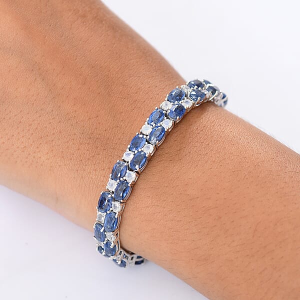D'Joy Premium Kashmir Kyanite And Rainbow Moonstone 29.25 Ctw Moonlit Constellation Bracelet In Rhodium Over Sterling Silv (7.25 In)