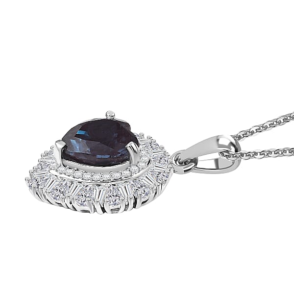 D'Joy Premium Lab Grown Alexandrite And Moissanite 5.85 Ctw Twilight Heart Pendant Necklace In Rhodium Over Sterling Silver 20 Inches