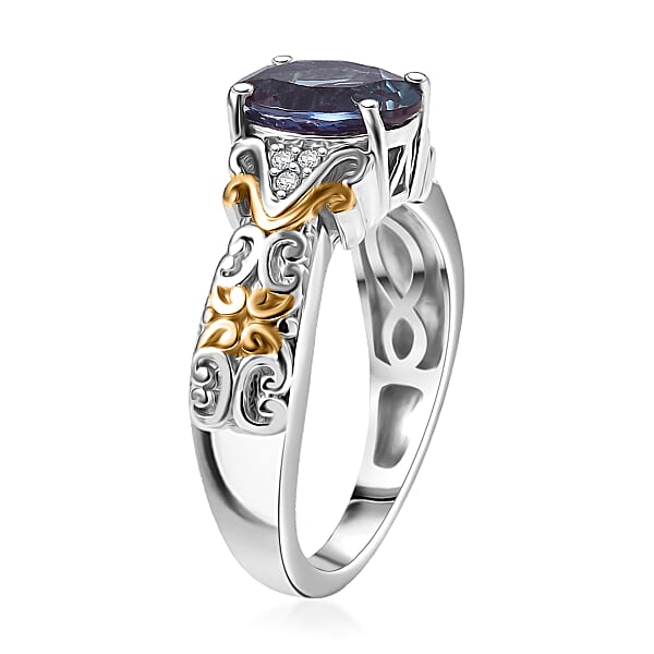 D'Joy Premium Lab Grown Alexandrite And Moissanite 2.50 Ctw Eternal Heirloom Ring In 18K Vermeil YG And Rhodium Over Sterling Silver