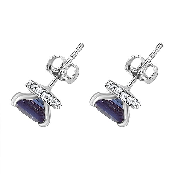 D'Joy Premium Lab Grown Alexandrite And Moissanite 1.80 Ctw Art Deco Earrings In Rhodium Over Sterling Silver