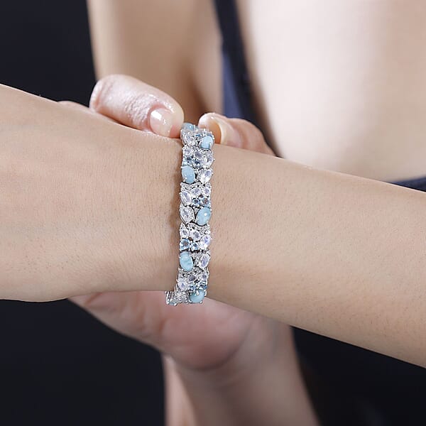 D'Joy Premium Larimar And Multi Gemstone 23.10 Ctw River Rocks Carpet Bracelet In Rhodium Over Sterling Silver (7.25 In)