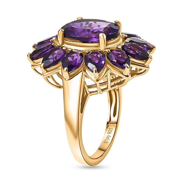 D'Joy Premium Lusaka Amethyst 8.90 Ctw Bloom Ring In 18K Vermeil Yellow Gold Over Sterling Silver