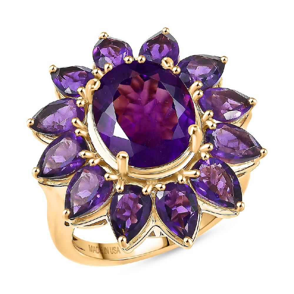 D'Joy Premium Lusaka Amethyst 8.90 ctw Bloom Ring in 18K Vermeil Yellow Gold Over Sterling Silver